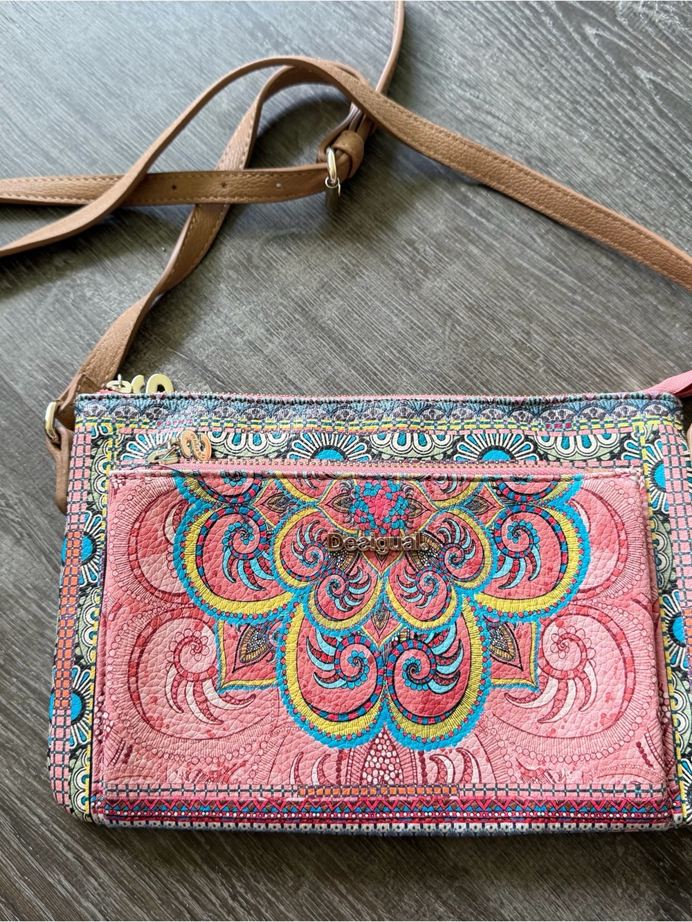 Desigual Multicolor Pink Embroidered Crossbody Bag